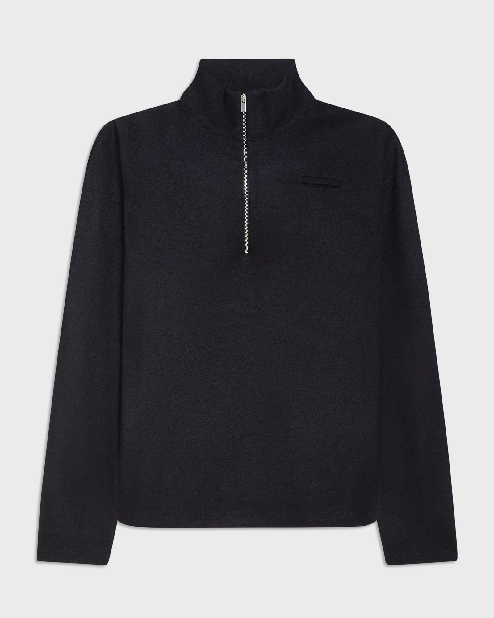 Model wearing the Sah half-zip in wool