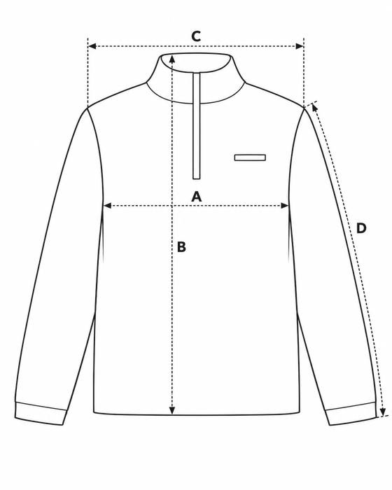 Half-zip measurement diagram